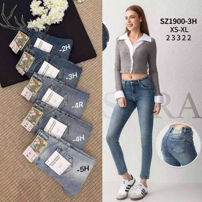 Spodnie damskie jeansy Roz XS-XL, 1 Kolor Paczka 12 szt