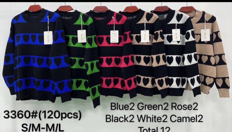 Swetry damskie Roz S/M-L/XL , Mix Kolor .Paczka 12 szt