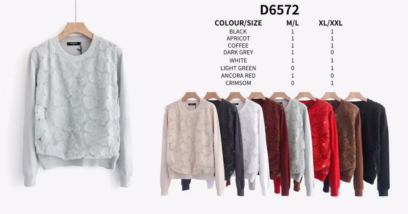 Swetry damskie Roz M/L-XL/2XL , Mix Kolor .Paczka 12 szt