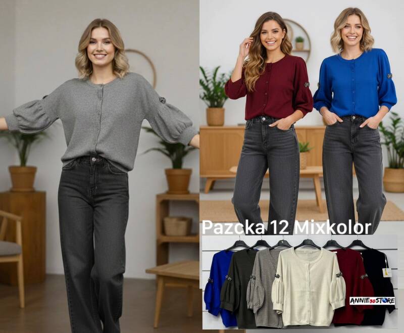 Bluzki damskie (Włoskie produkt) Roz Standard, Mix Kolor Paczka 12 szt