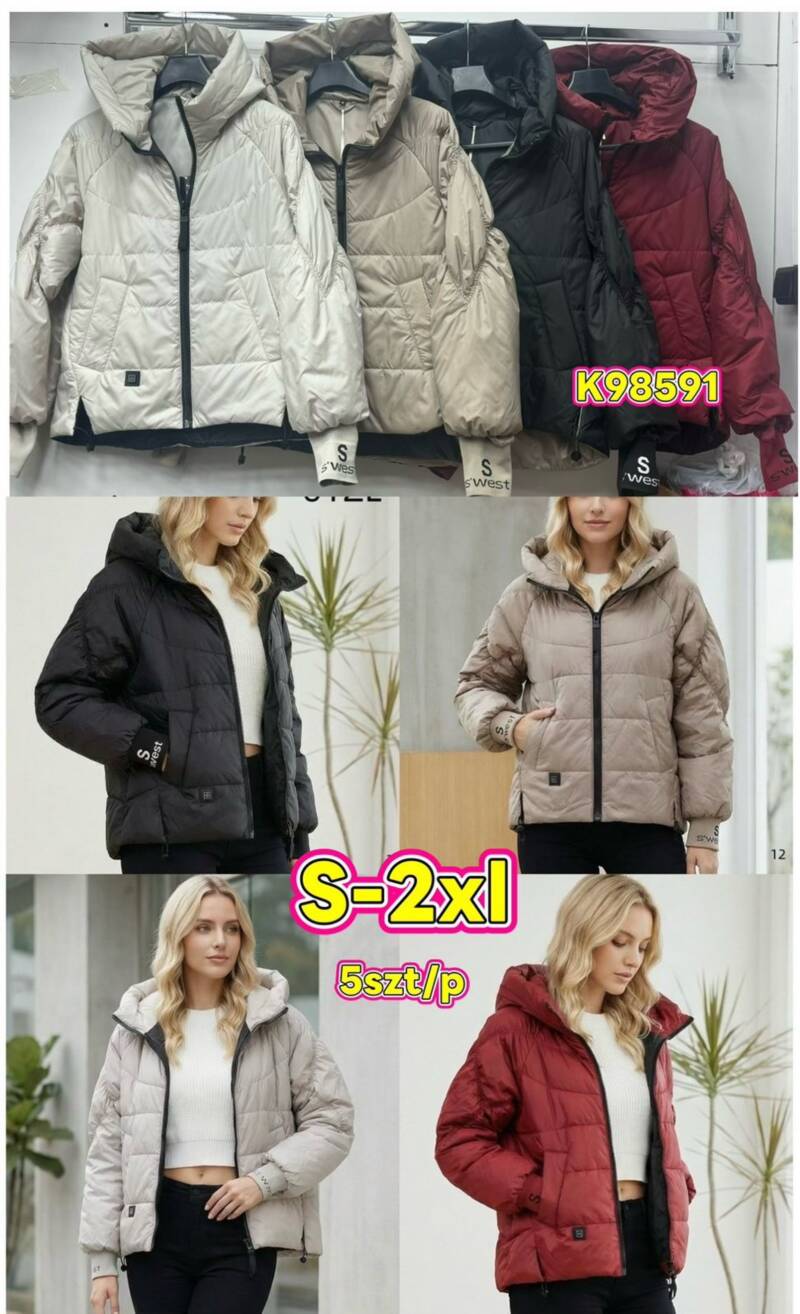 Kurtki damskie zimowe Roz S-2XL, Mix Kolor .Paczka 5 szt 1