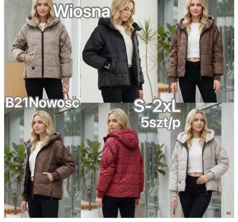 Kurtki damskie zimowe Roz S-2XL, Mix Kolor .Paczka 5 szt