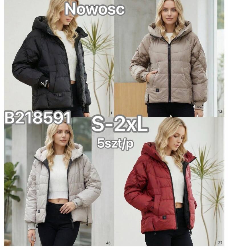 Kurtki damskie zimowe Roz S-2XL, Mix Kolor .Paczka 5 szt