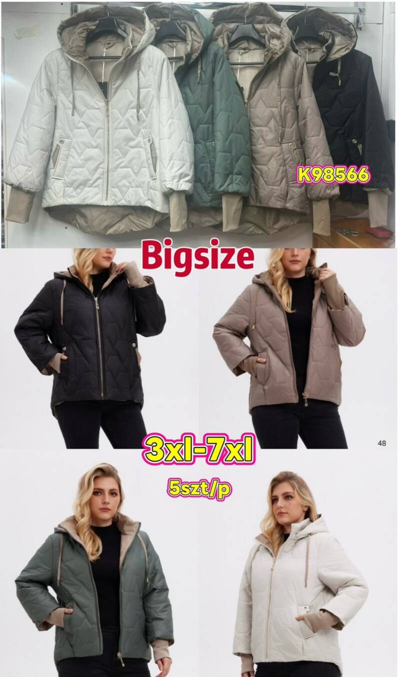 Kurtki damskie zimowe Roz 3XL-7XL, Mix Kolor .Paczka 5 szt