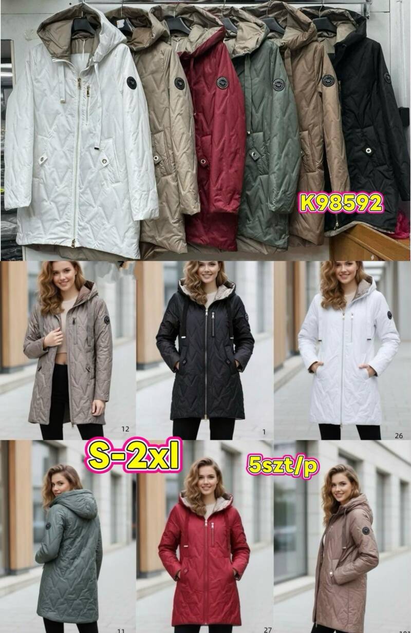 Kurtki damskie zimowe Roz S-2XL, Mix Kolor .Paczka 5 szt