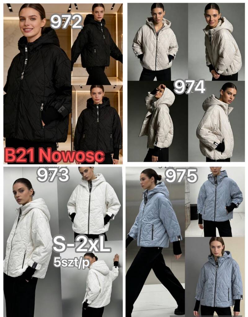 Kurtki damskie zimowe Roz S-2XL, Mix Kolor .Paczka 5 szt