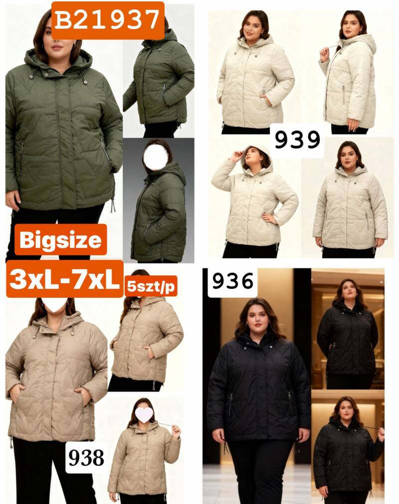 Kurtki damskie zimowe Roz 3XL-7XL, Mix Kolor .Paczka 5 szt