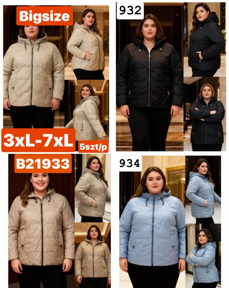 Kurtki damskie zimowe Roz 3XL-7XL, Mix Kolor .Paczka 5 szt 1