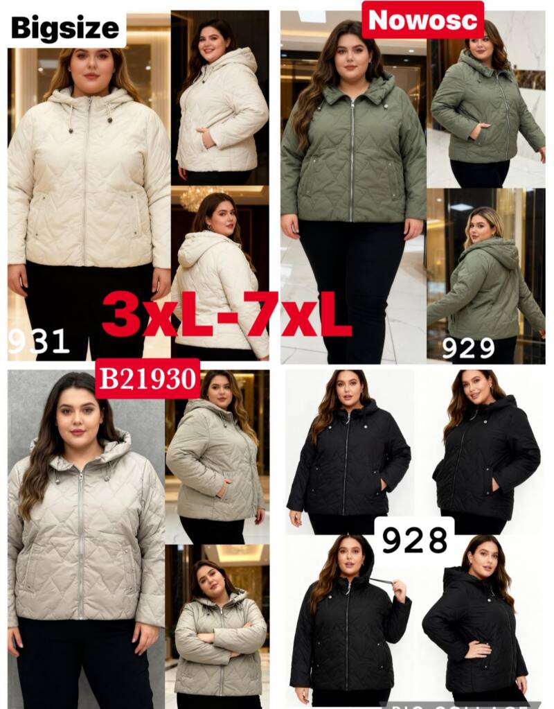 Kurtki damskie zimowe Roz 3XL-7XL, Mix Kolor .Paczka 5 szt 1