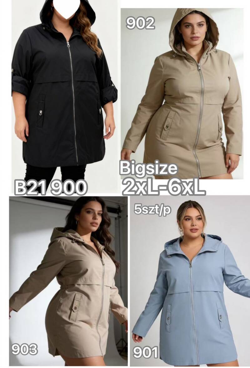 Kurtki damskie cienki Roz 2XL-6XL, Mix Kolor .Paczka 5 szt