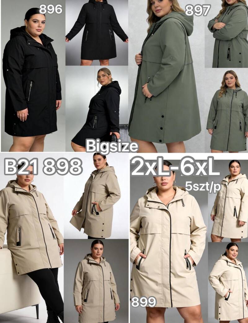 Kurtki damskie cienki Roz 2XL-6XL, Mix Kolor .Paczka 5 szt