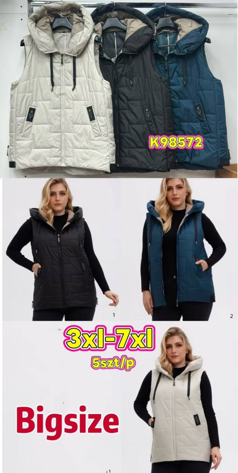 Kamizelki damskie Roz 3XL-7XL, Mix Kolor .Paczka 5 szt 1