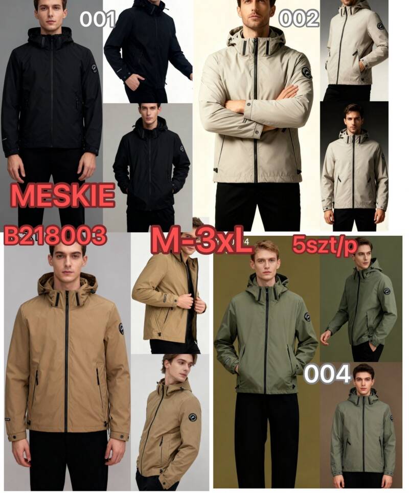 Kurtka męska cienka Roz M-3XL, 1 Kolor Paczka 5 szt