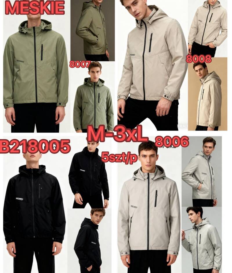 Kurtka męska cienka Roz M-3XL, 1 Kolor Paczka 5 szt