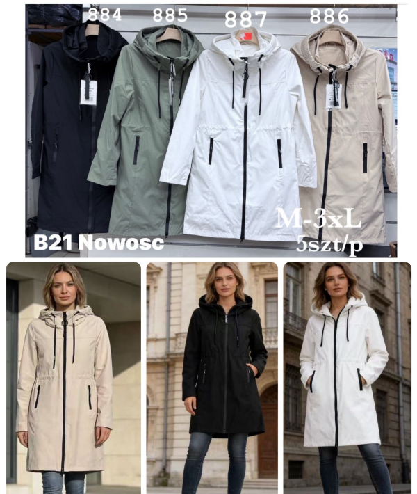 Kurtki damskie cienki Roz M-3XL, 1 Kolor Paczka 5 szt
