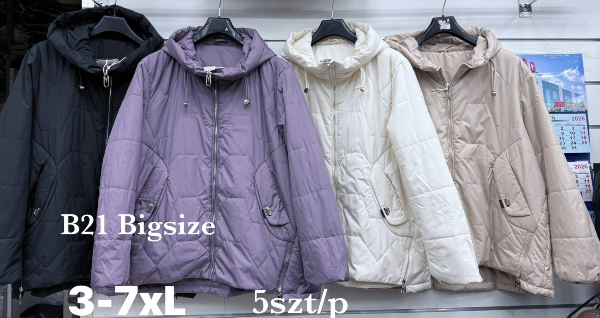 Kurtki damskie cienki Roz 3XL-7XL, 1 Kolor Paczka 5 szt
