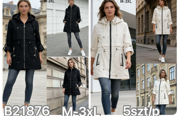 Kurtki damskie cienki Roz M-3XL, 1 Kolor Paczka 5 szt