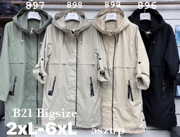 Kurtki damskie cienki Roz 2XL-6XL, 1 Kolor Paczka 5 szt