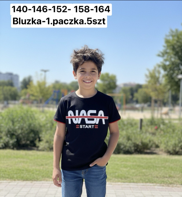 Bluzki chłopięce Roz 140-164, 1 kolor Paczka 5 szt