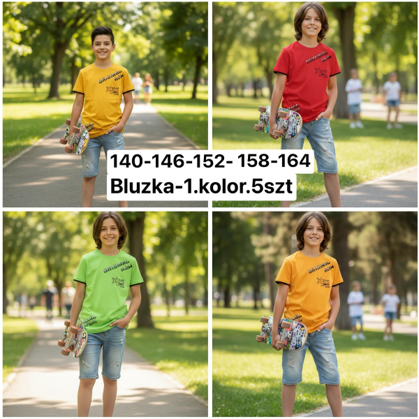 Bluzki chłopięce Roz 140-164, 1 kolor Paczka 5 szt