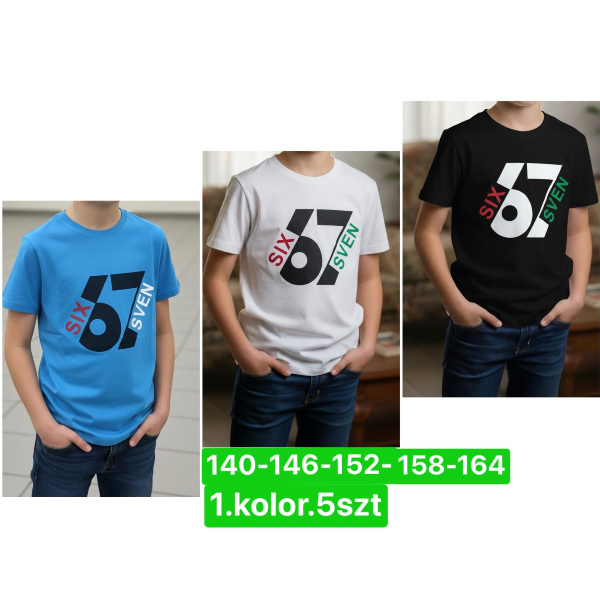 Bluzki chłopięce Roz 140-164, 1 kolor Paczka 5 szt