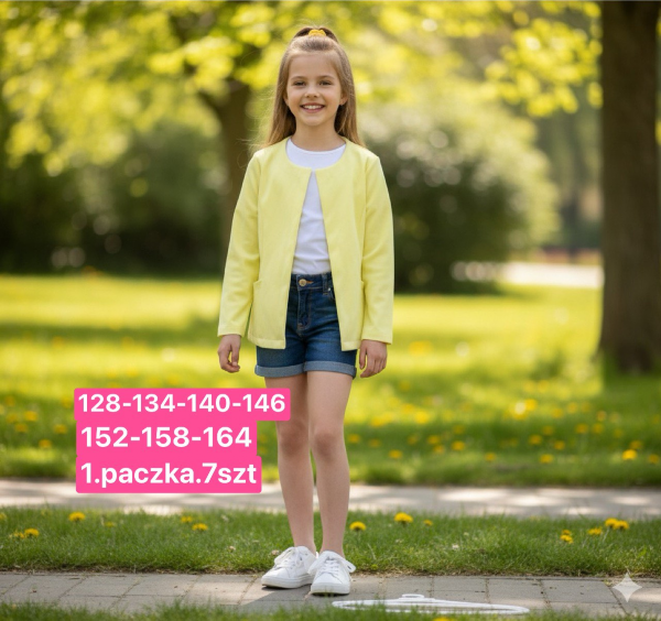 Bluzy dziewczęce Roz 128-164, 1 kolor Paczka 7 szt