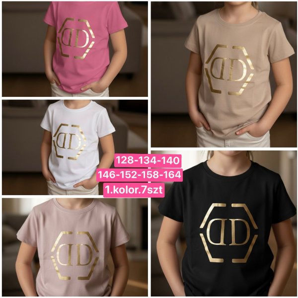 Bluzki dziewczęce Roz 128-164, 1 kolor Paczka 7 szt