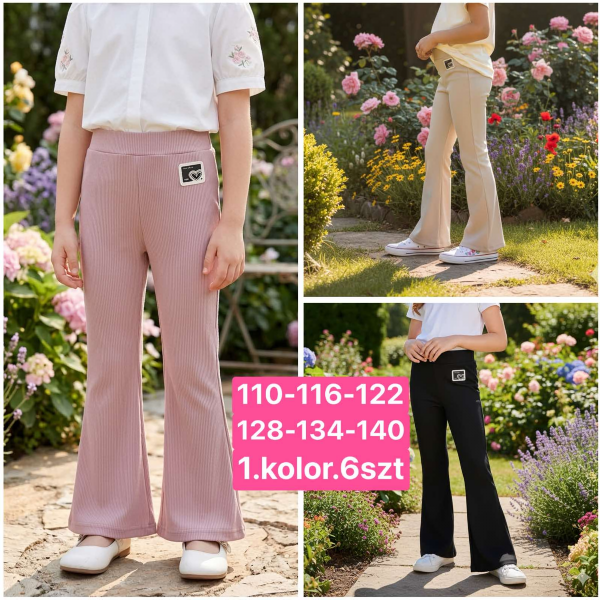Spodnie dziewczęce Roz 110-140, 1 kolor Paczka 6 szt