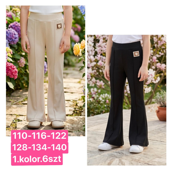 Spodnie dziewczęce Roz 110-140, 1 kolor Paczka 6 szt