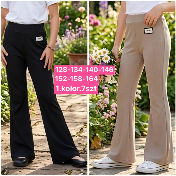 Spodnie dziewczęce Roz 128-164, 1 kolor Paczka 7 szt 1