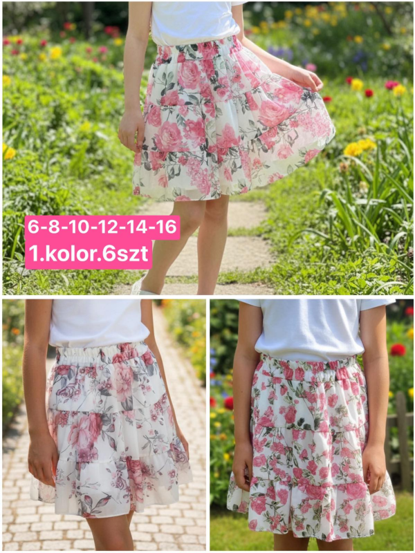 Spódnice dziewczęce Roz 6-16,  1 kolor Paczka 6 szt