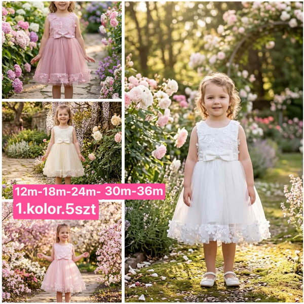 Sukienki dziewczęce Roz 12-36, 1 kolor Paczka 5 szt