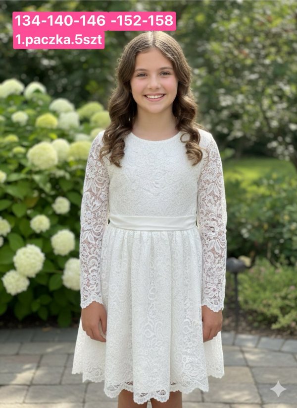 Sukienki dziewczęce Roz 134-158, 1 kolor Paczka 5 szt
