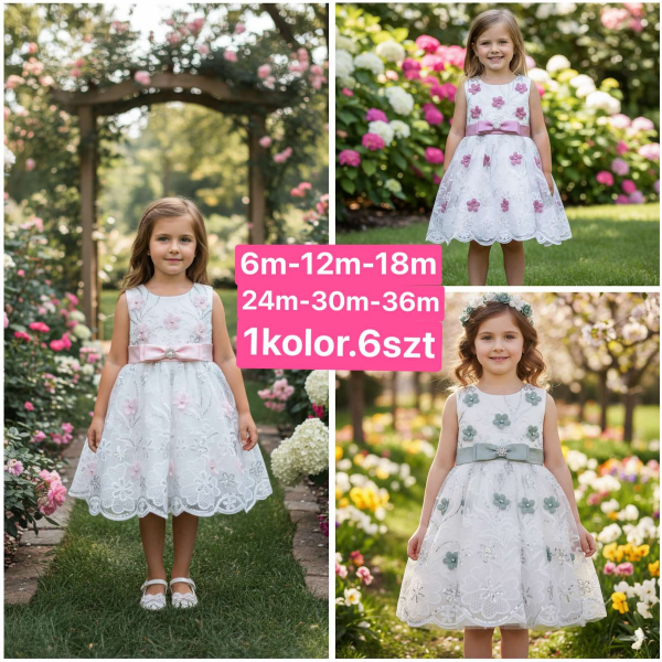 Sukienki dziewczęce Roz 6-36, 1 kolor Paczka 5 szt