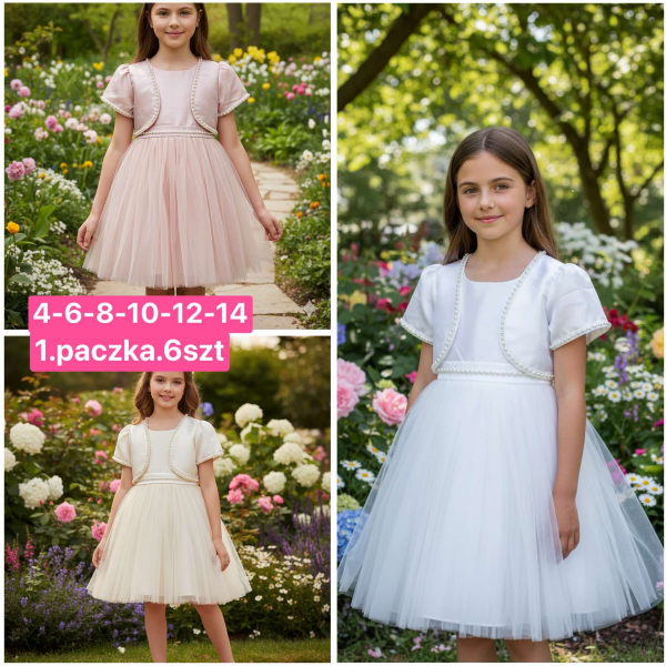 Sukienki dziewczęce Roz 4-14, 1 kolor Paczka 6 szt 1