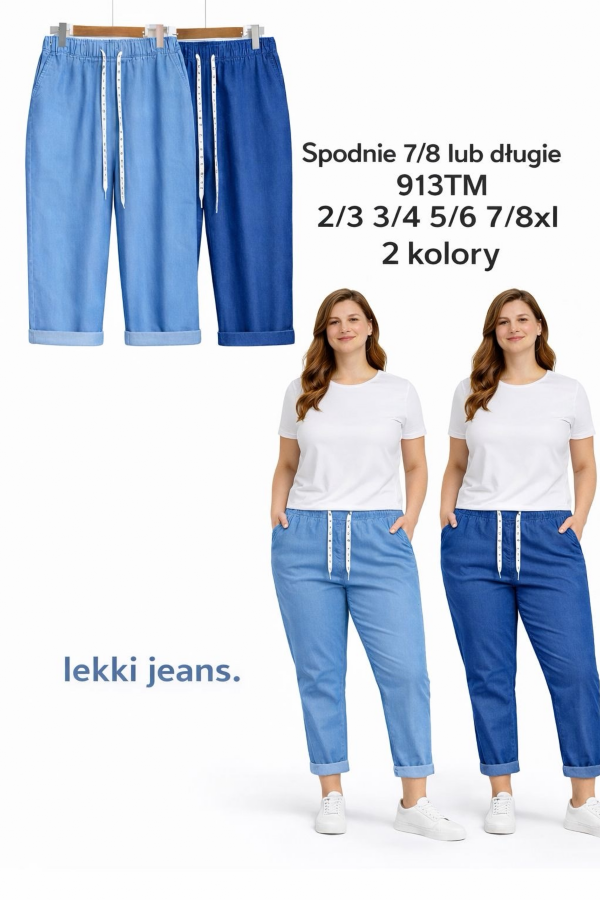 Spodnie damskie jeansy 7/8 Roz 2XL-8XL, Mix Kolor Paczka 10 szt
