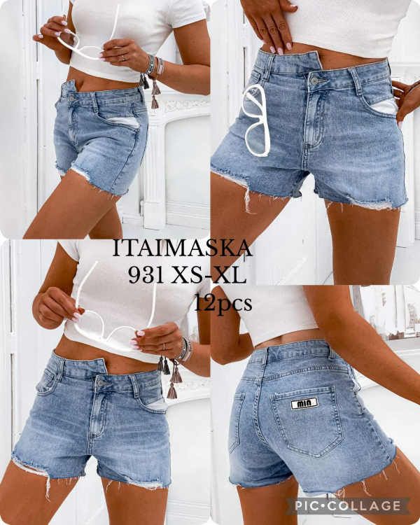 Szorty damskie jeansy Roz XS-XL, 1 Kolor Paczka 12 szt