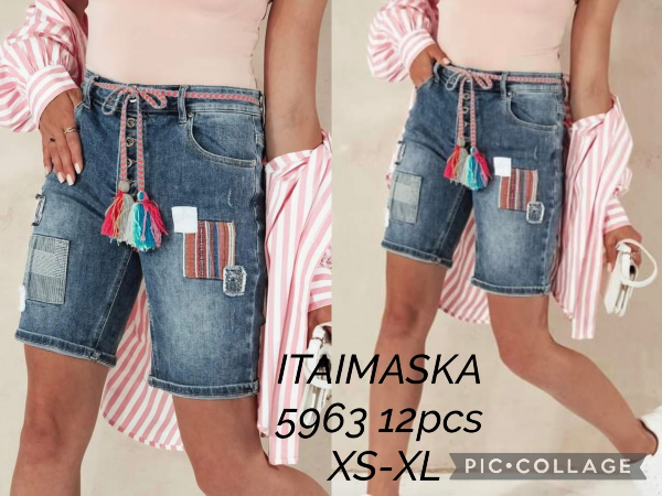 Rybaczki damskie jeansy Roz XS-XL, 1 Kolor Paczka 12 szt