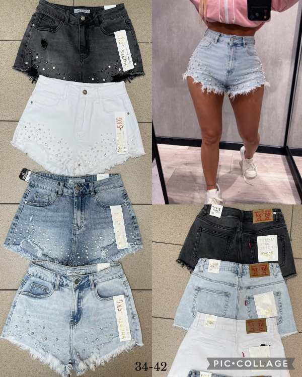 Szorty damskie jeans Roz 34-42, 1 Kolor .Paczka 12 szt
