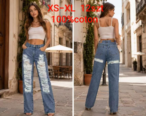 Spodnie damskie jeans Roz XS-XL, 1 Kolor Paczka 12 szt