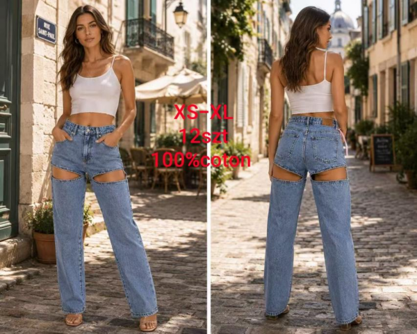Spodnie damskie jeans Roz XS-XL, 1 Kolor Paczka 12 szt