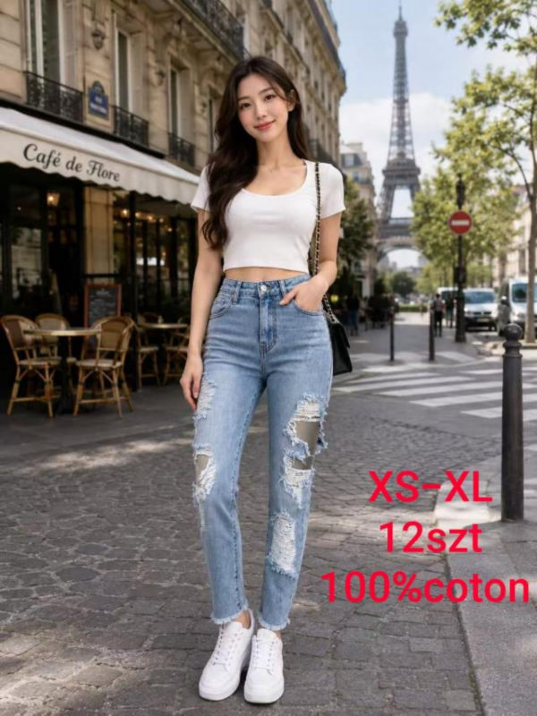Spodnie damskie jeans Roz XS-XL, 1 Kolor Paczka 12 szt