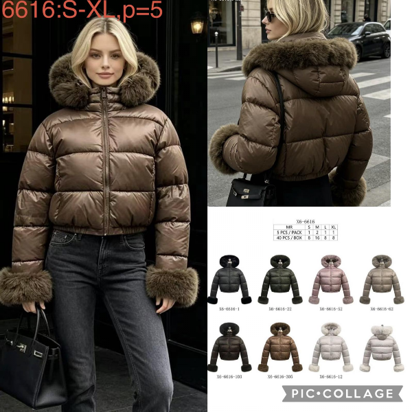 Kurtki damskie zimowe Roz S-XL, 1 Kolor Paczka 5 szt