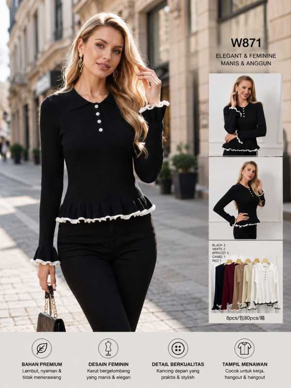 Bluzki damskie Roz Standard, Mix Kolor Paczka 8 szt