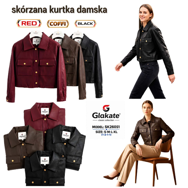 Kurtki damskie skórzana Roz S/M-L/XL , 1 Kolor Paczka 5 szt