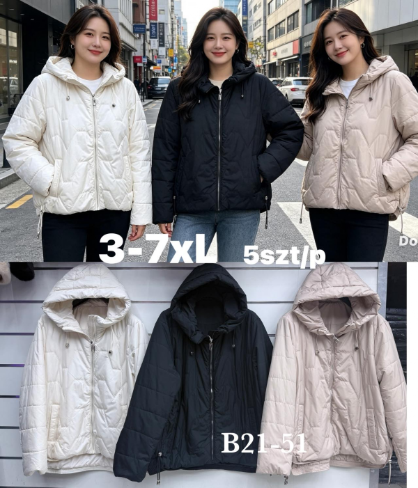 Kurtki damskie cienki Roz 3XL-7XL, 1 Kolor Paczka 5 szt