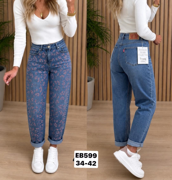 Spodnie damskie jeansy Roz 34-42, 1 Kolor Paczka 12 szt