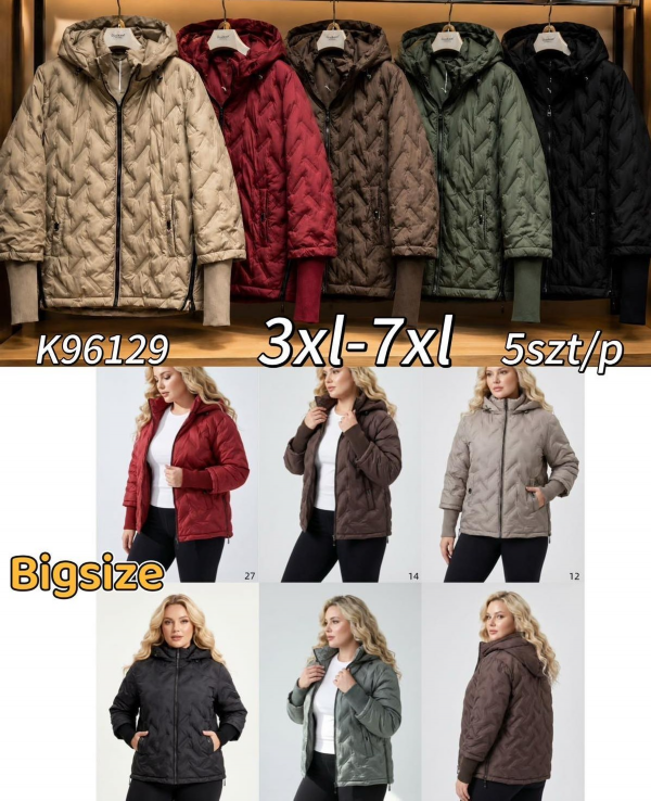 Kurtki damskie zimowe Roz 3XL-7XL, 1 Kolor Paczka 5 szt