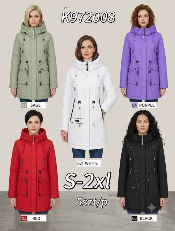 Kurtki damskie zimowe Roz S-2XL, 1 Kolor Paczka 5 szt