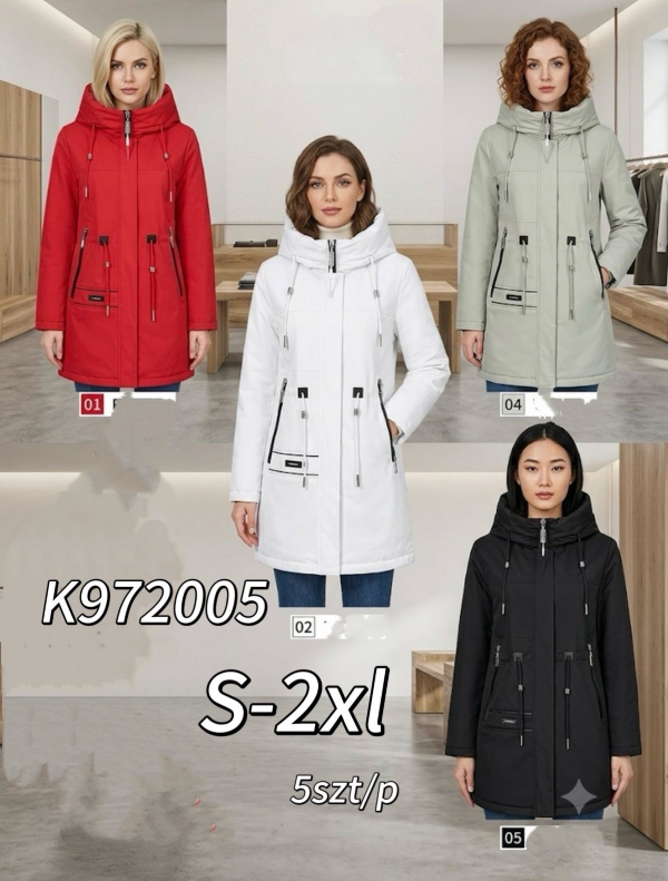 Kurtki damskie zimowe Roz S-2XL, 1 Kolor Paczka 5 szt